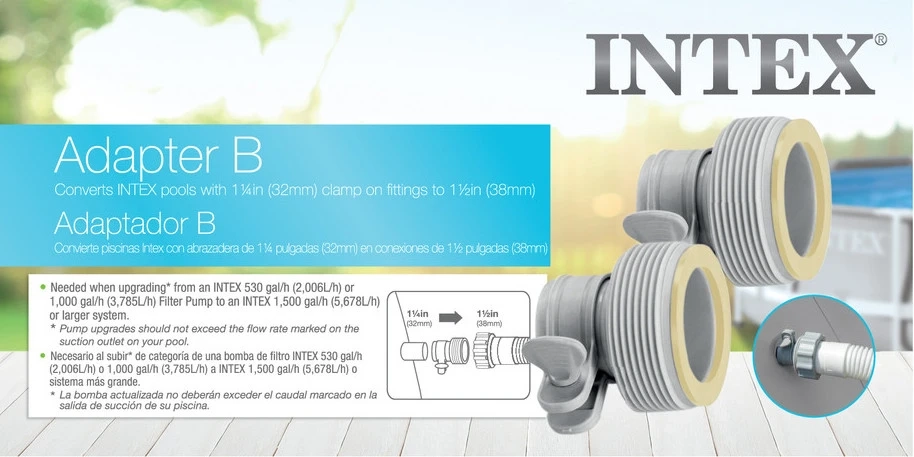 Адаптер переходник (муфта) Intex 29061 для шланга с 32 на 38 мм, 2 шт в комплекте