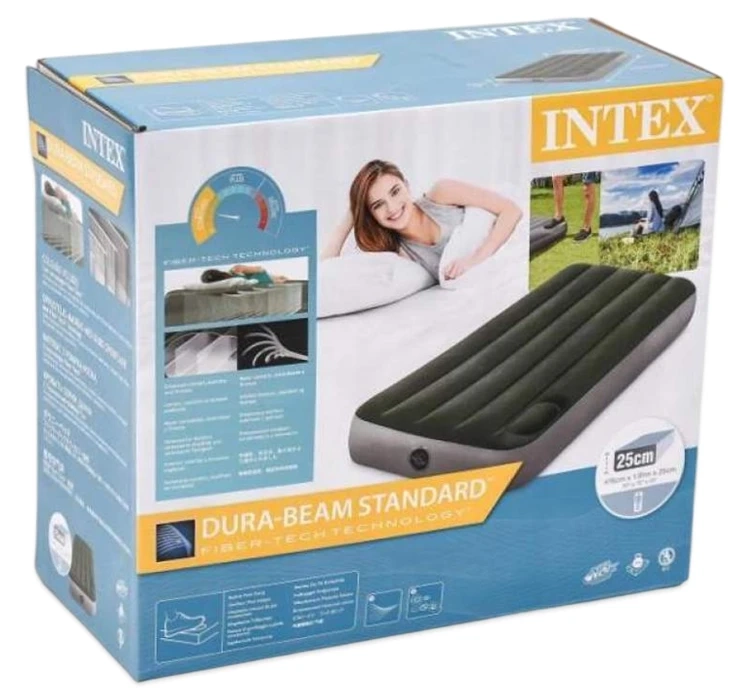 Надувний матрац Intex 64760 одномісний (76x191x25 см) з вбудованим ножним насосом