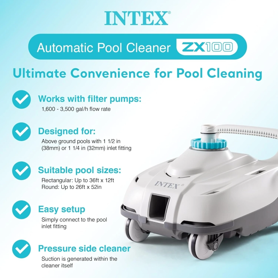 Робот пилосос для басейну Intex 28006 (ZX100) для очищення дна, продуктивність 6056-13248 л/год