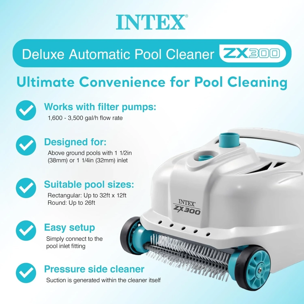 Робот пилосос для басейну Intex 28005 (ZX300) для очищення стінок та дна, продуктивність 6056-13248 л/год