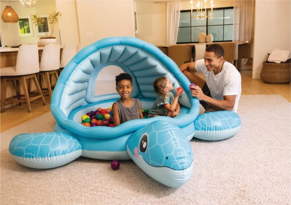 Бассейн детский надувной Intex 48677 Черепаха (218x206x97 см) с навесом, 100 шариков