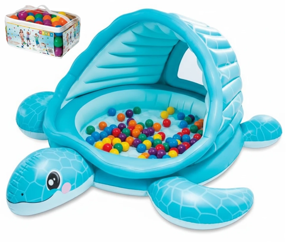 Бассейн детский надувной Intex 48677 Черепаха (218x206x97 см) с навесом, 100 шариков