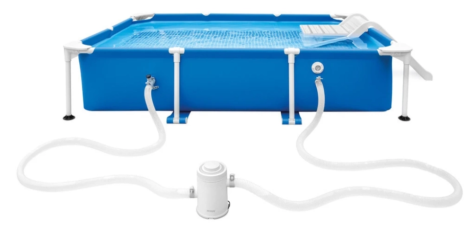 Каркасный бассейн Intex 48404 для животных (229x152x46 см; фильтр-насос 1250 л/ч, скиммер, рампа, тент)