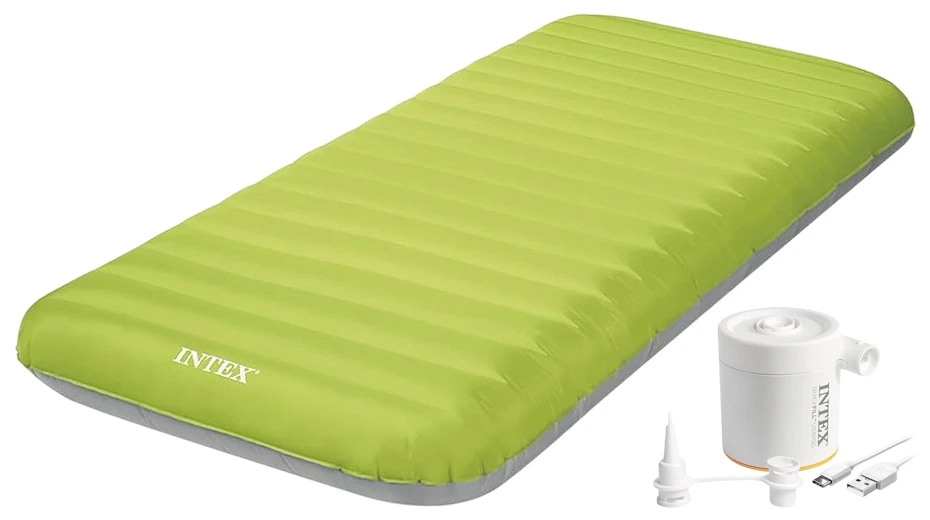 Надувний матрац Intex 64097 одномісний (191x76x17 см) для кемпінгу з електронасосом USB