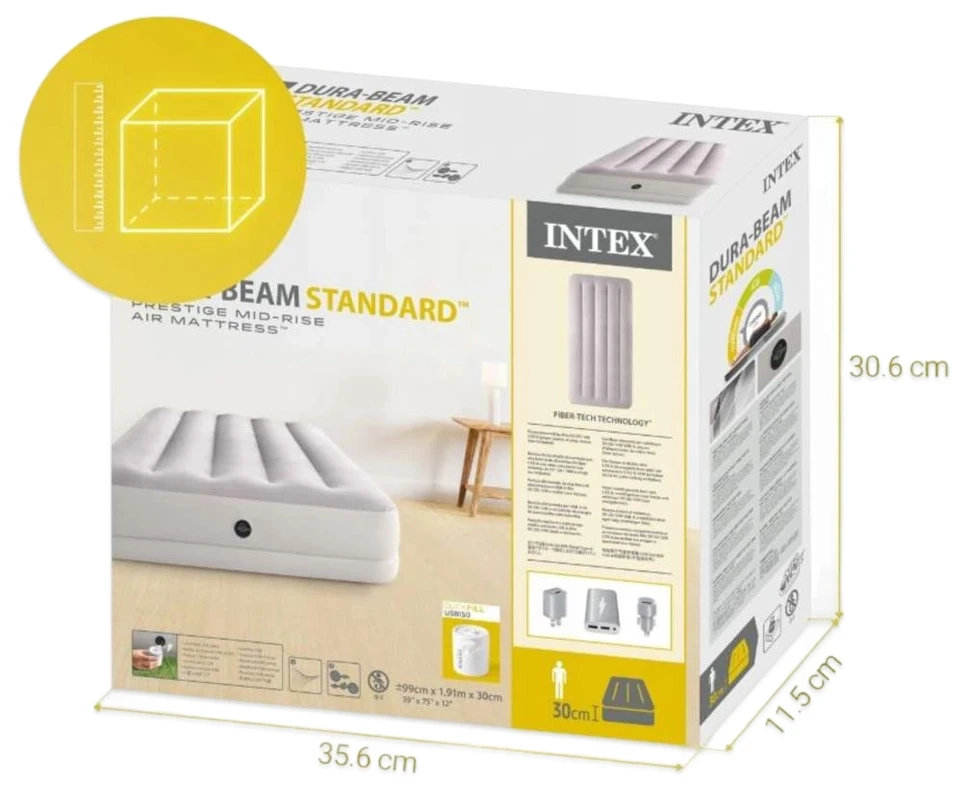Надувная кровать Intex 64177 (191x99x30 см) с внешним электронасосом USB