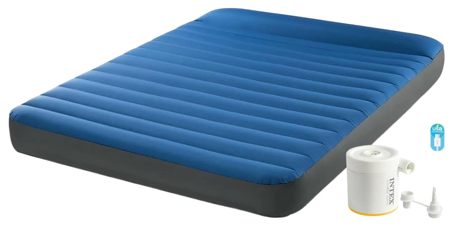 Надувной матрас Intex 64013 двухместный (191x152x22 см) для кемпинга с электронасосом USB