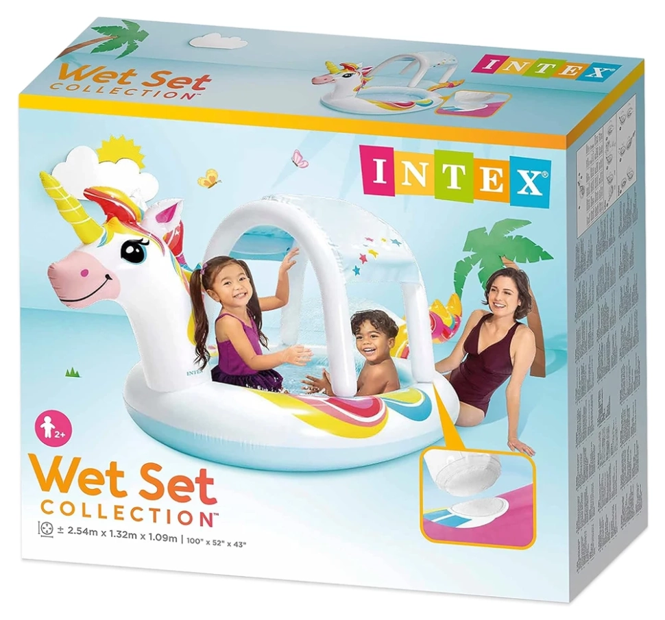 Бассейн детский надувной Intex 58435 (254x132x109 см) Единорог с навесом